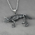 Colgante esqueleto de triceratops de acero inoxidable vintage con cadena plateada - Colgante con Cadena de Caja