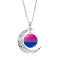 Collana a mezzaluna d'argento con colori della bandiera bisessuale e pendente traforato - Bandiera Bisexual Pride (XSWX6393-8)