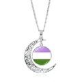 Collana luna d'argento con ciondolo in vetro a strisce viola, bianche e verdi - Bandiera Genderqueer Pride (XSWX6393-10)