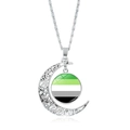Collana luna crescente traforata con gemma del tempo bandiera orgoglio aromantico - Bandiera Orientamento Romantico (XSWX6393-11)