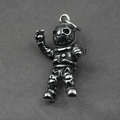 Retro punk astronaut necklace pendant with silver vintage finish and peace sign gesture - Pendant Only (Without Chain)