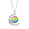 Collana luna traforata argento con ciondolo in vetro arcobaleno e testo Love is Love - Love is Love (XSWX6393-18)