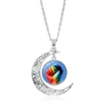 Collana cuore arcobaleno con pendente a luna argentata per orgoglio LGBTQ e stile moda - Motivo Pugno Arcobaleno (XSWX6393-19)