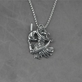 Gothic retro grim reaper pendant necklace with scythe in vintage silver finish - Pendant With Box Chain