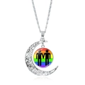 Collana luna argento con ciondolo cuore arcobaleno e silhouette di una coppia maschile - Sagoma Di Uomini Che Si Tengono Per Mano (XSWX6393-31)