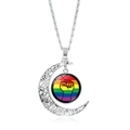 Collana a mezzaluna d'argento con ciondolo in vetro pugno arcobaleno di forza - Pugno Arcobaleno Uguaglianza (XSWX6393-34)