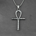 Vintage zilveren Ankh kruis hanger ketting voor heren met getextureerde afwerking en schakelketting - Hanger + Bijbehorende Ketting