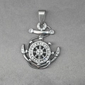 Colgante de ancla y timón de plata brillante con piedras de circonita para collares unisex - Colgante Únicamente (Sin Cadena)