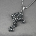 Collana con ciondolo a croce teschio serpente gotico in acciaio inossidabile argento - Pendente con Catena Box