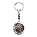 Drehbarer Kolibri und Rose Mond Schlüsselanhänger aus Silbermetall mit Glasanhänger - Bunter Kolibri-Blumenstil (XSWX6997)