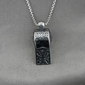Polished silver stainless steel whistle pendant necklace with cross engraving and bead chain - Pendant with Box Chain