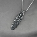 Gothic skull feather pendant necklace in oxidized titanium steel with punk chain style - Pendant With Chain As Shown