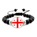Detail of Georgia flag bead bracelet with matte black stones and adjustable cord - Georgia