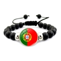 Close-up of matte black beaded Portugal flag bracelet with adjustable woven cord - Portugal Style
