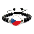 Adjustable black matte beaded bracelet featuring the Czech Republic flag charm detail - Czech Republic