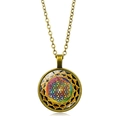Collier pendentif Fleur de Vie mandala en verre bronze vintage avec géométrie sacrée - Style Géométrie Sacrée Fleur de Vie (XSWX7330-6)