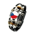 Detail of multi-layer leather bracelet with Czech Republic flag glass cabochon - Czech Republic (XSWX7337-21)