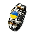 Multilayer leather bracelet with Ukraine flag glass charm and punk style beads - Ukraine (XSWX7337-20)