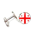 Detailed close-up of silver-tone cufflinks featuring the Georgia flag under glass - Silver / Georgia (XSWX7343-24)
