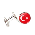 Detailed view of Turkish flag cufflinks with silver metal base and glass dome for suits - Silver / Turkey (XSWX7343-22)