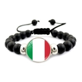 Adjustable black matte beaded bracelet featuring the Italian national flag glass charm - Italy Style