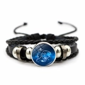 Multilayer braided leather bracelet with Leo zodiac sign glass gem and silver beads - Leo (XSWX7346-4)