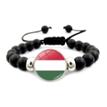 Handmade Hungary national flag beaded bracelet with matte black beads and adjustable cord - Hungary