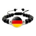 Adjustable matte black beaded bracelet featuring a round German flag glass charm - Germany Style