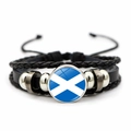 Multilayer braided leather bracelet featuring a Scotland flag glass dome and beads - Scotland
