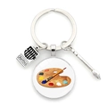 Artist palette keychain with crayons pendant and paintbrush charms in silver alloy - Artistic Creation Style(XSWX7351-5)