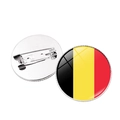 Detailed front and back view of a Belgium flag glass dome brooch with a silver pin backing - Belgium Style