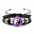 Bracciale multistrato in pelle intrecciata con ciondolo in vetro Yin Yang viola - Stile Yin Yang Sfumato Viola (XSWX7363-4)