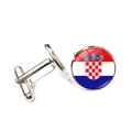 Polished silver cufflinks featuring Croatia national flag under a glass dome for men - Silver / Croatia (XSWX7343-6)
