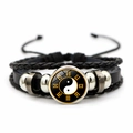 Bracciale retrò multistrato in pelle intrecciata con ciondolo Yin Yang Tai Chi - Stile Bagua Giallo e Nero (XSWX7363-3)