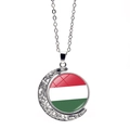 Rotating moon pendant necklace with Hungary flag pattern and silver hollowed design - Hungary (XSWX7341-4)