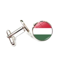 Mens silver cuff links with glass cabochon featuring the Hungary national flag design - Silver / Hungary (XSWX7343-4)