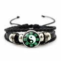 Bracciale multistrato in pelle con ciondolo Yin Yang Tai Chi verde e perline intrecciate - Stile Yin Yang Verde (XSWX7363-1)