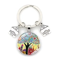 Starry sky life tree glass pendant keychain with silver metal rings and house charms - Colorful Dotted Life Tree (XSWX7352-5)