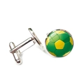 Boutons de manchette football argentés polis pour hommes avec motifs de ballon vert et jaune - Style Football Vert Et Jaune (XSWX7361-8)