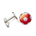 Boutons de manchette en argent poli avec motif ballon de football rouge et blanc - Style Football Rouge Et Blanc (XSWX7361-7)