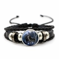 Vintage multi-layer braided leather bracelet with wolf howling in snow night design - Snowy Night Howling Wolf Style (XSWX7362-5)