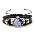 Bracciale in pelle punk unisex con lupi bianchi, trecce multistrato e bottone a pressione - Stile Motivo Doppio Lupo Bianco (XSWX7362-4)
