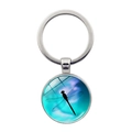 Detailed macro view of the silver vintage dragonfly pendant keychain on white background - Blue and Green Gradient Fresh Dragonfly Silhouette Style (XSWX7380-12)