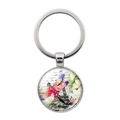 Detail of vintage silver keychain with dragonfly and Eiffel Tower motif under glass - Dragonfly Eiffel Tower French Background Style (XSWX7380-5)