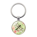 Vintage silver dragonfly glass cabochon keychain with pink rose floral art design - Dragonfly with Pink Rose Floral Style (XSWX7380-3)