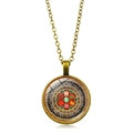 Collier mandala vintage en bronze avec pendentif fleur de vie et motifs mystiques colorés - Style Religieux Mantra à Six Syllabes (XSWX7330-5)