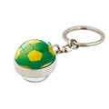 Green and yellow soccer ball glass dome keychain with silver metal ring on white background - Green/Yellow Soccer (XSWX7360-8)