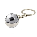 Detail of silver double-sided glass dome soccer keychain with metal split ring - Black/White Soccer (XSWX7360-5)