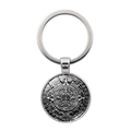 Vintage Aztec Sun Calendar keychain with silver alloy base and glass cabochon pendant - Vintage B&W Pattern (XSWX7375-7)