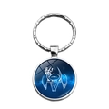 Portachiavi zodiaco argento con gemma in vetro blu e motivo a toro bianco stilizzato - Toro